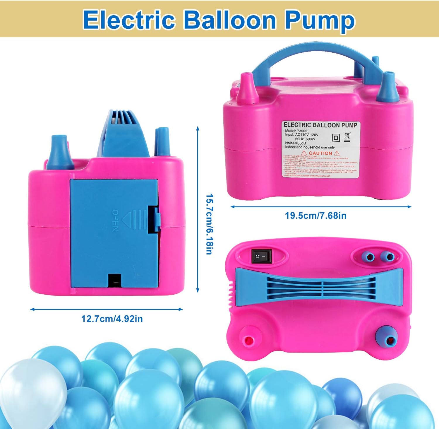 Gresus Electric Balloon Pump,110V 600W Portable Dual Nozzle Quick-Fill Balloon Inflator/Blower for Party Decoration