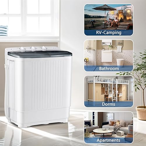 Miniatura 7 de Sportpulse - Lavadora portátil con control de tiempo, mini bañera doble de capacidad de 32 libras, lavadora de 20 libras y giratoria de 12 libras,