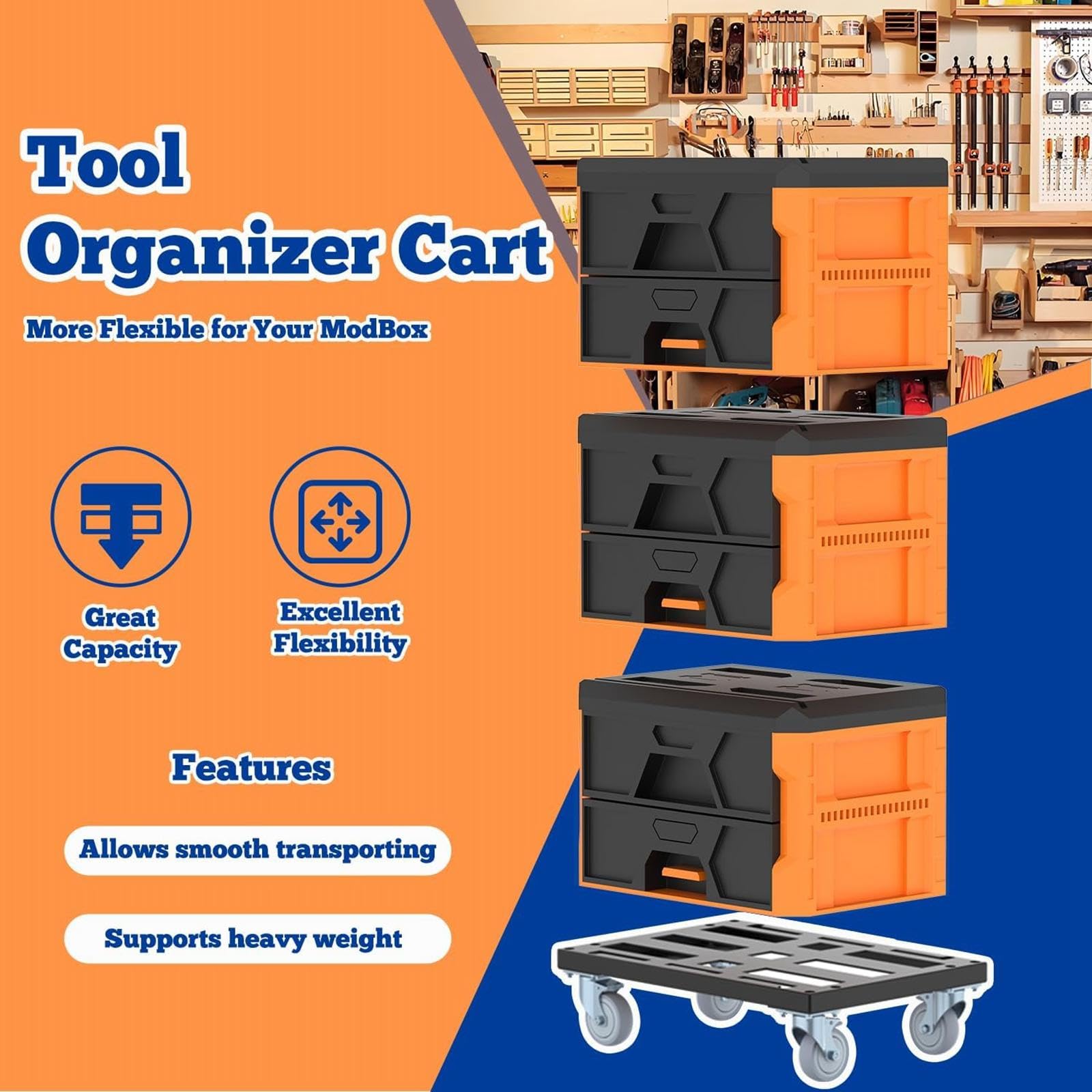 Carro Modular para Almacenamiento de Herramientas, Rodante, Carro de Movilidad, Soporte para Taller, Base de Acero Resistente, Ruedas, 1.5inch Casters
