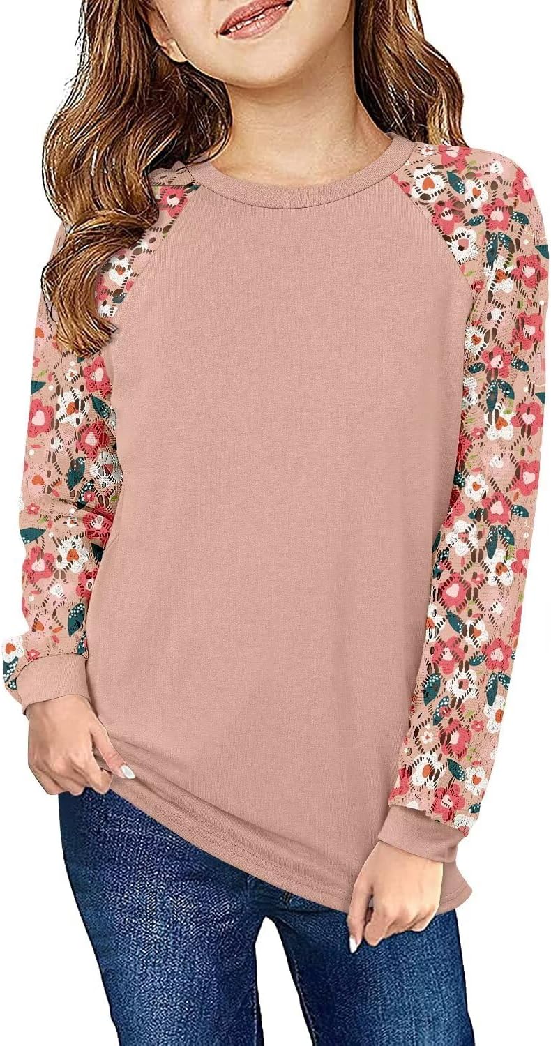 Yoklass Girls Long Sleeve Shirts Kids Lace Casual Cute Crew Neck Top Sizes 5-14 Years - Image 2