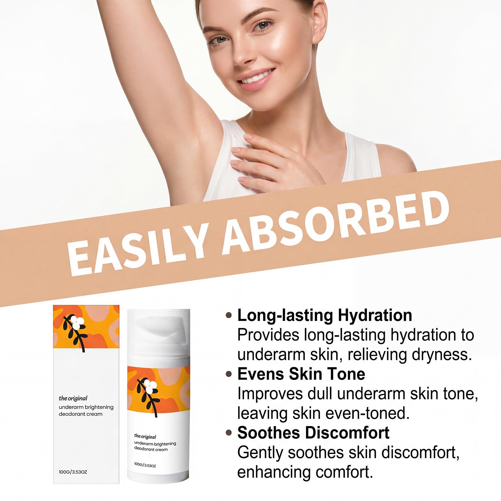 Achselpflege, Deodorant & Glanz, beruhigende Feuchtigkeitscreme, 100 g