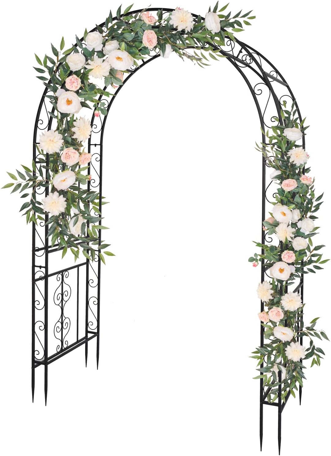 7FT Metal Garden Arch Trellis, Heavy Duty Metal Garden Arbor with Stakes for Climbing Plants Outdoor Patio, Double-Layered Trellis Arch for Wedding Ceremony Party, 59" x 84", Black, 13mm