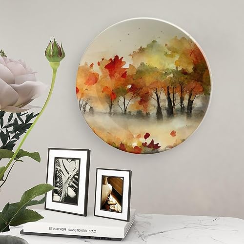 Miniatura 5 de Platos decorativos de pintura abstracta de árboles de arce otoñal, platos decorativos para decoración del hogar, platos de cena de temporada de