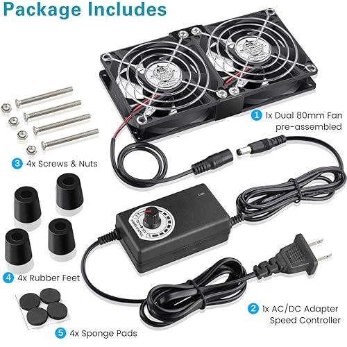 Miniatura 7 de GDSTIME Ventilador de computadora de 3.150 in x 0.984 in con enchufe de CA 100V - 240V Ventilador de velocidad variable para módem router receptor