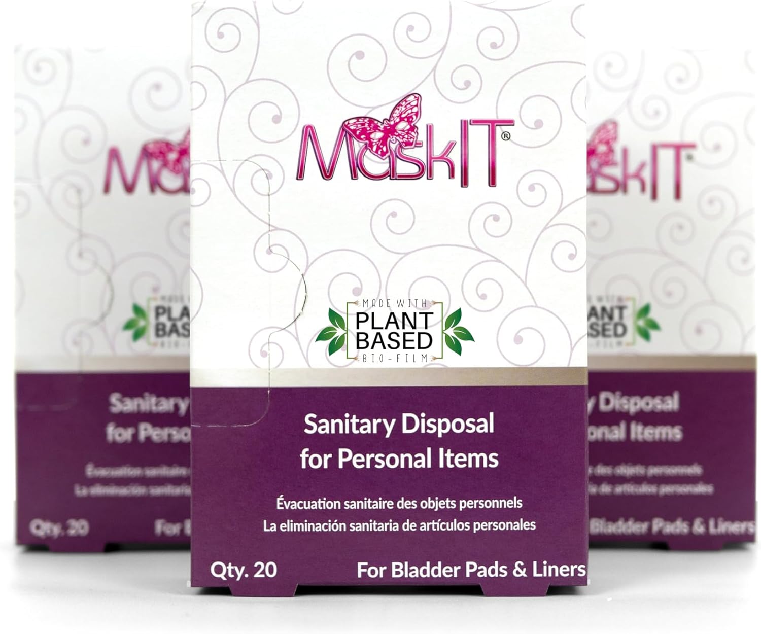 MaskIT Disposal Bags for Bladder Pads & Liners — Value Pack — Sanitary Disposal Bags For Incontinence Pads & Panty Liners — 3 Pack, 60 Count
