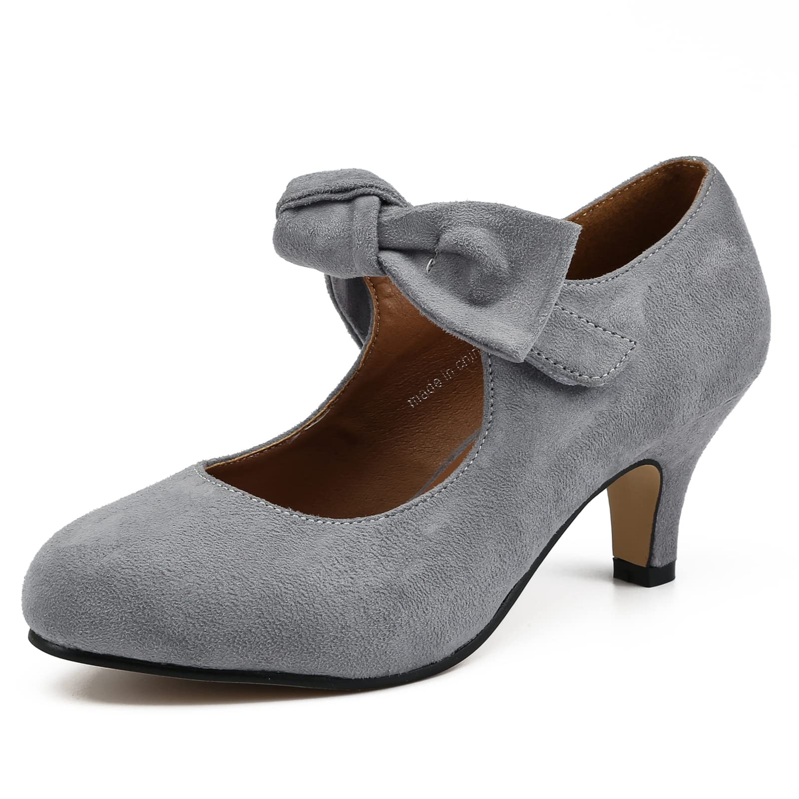 LIURUIJIA Women's Bow Heels Mary Jane Kitten Heel Pumps Round Toe Low Heels Ankle Strap Wedding Evening Party Dress Shoes