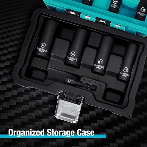 Miniatura 5 de DURATECH Juego de dados de impacto profundo de 6 puntos de 3/8 pulgadas y llave de trinquete neumática WORKPRO de 3/8 pulgadas