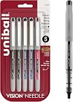 Stylos Roller uni-ball Vision Needle, Pointe Fine (0.7mm), Couleurs Assorties, 5 Compte
