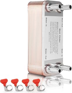 MRbrew Wort Chiller 20 Plates, 1/2 Barb Fitting Connection, Brazed Plate Copper Heat Exchanger for Homebrew, Stainless Steel 7.5" x 2.9" Plate, Hot Liquid Accelerated Cooler Quick Beer Cooling System