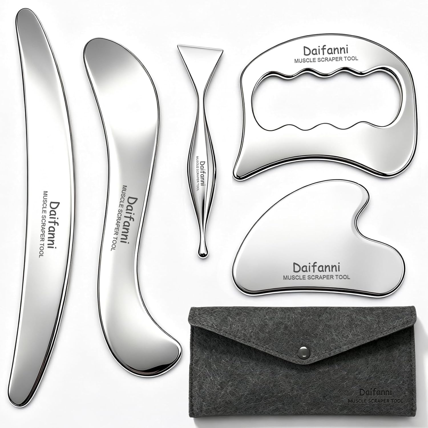 304 Stainless Steel Gua Sha Tool Set, Facial & Body Muscle Scraper Tool