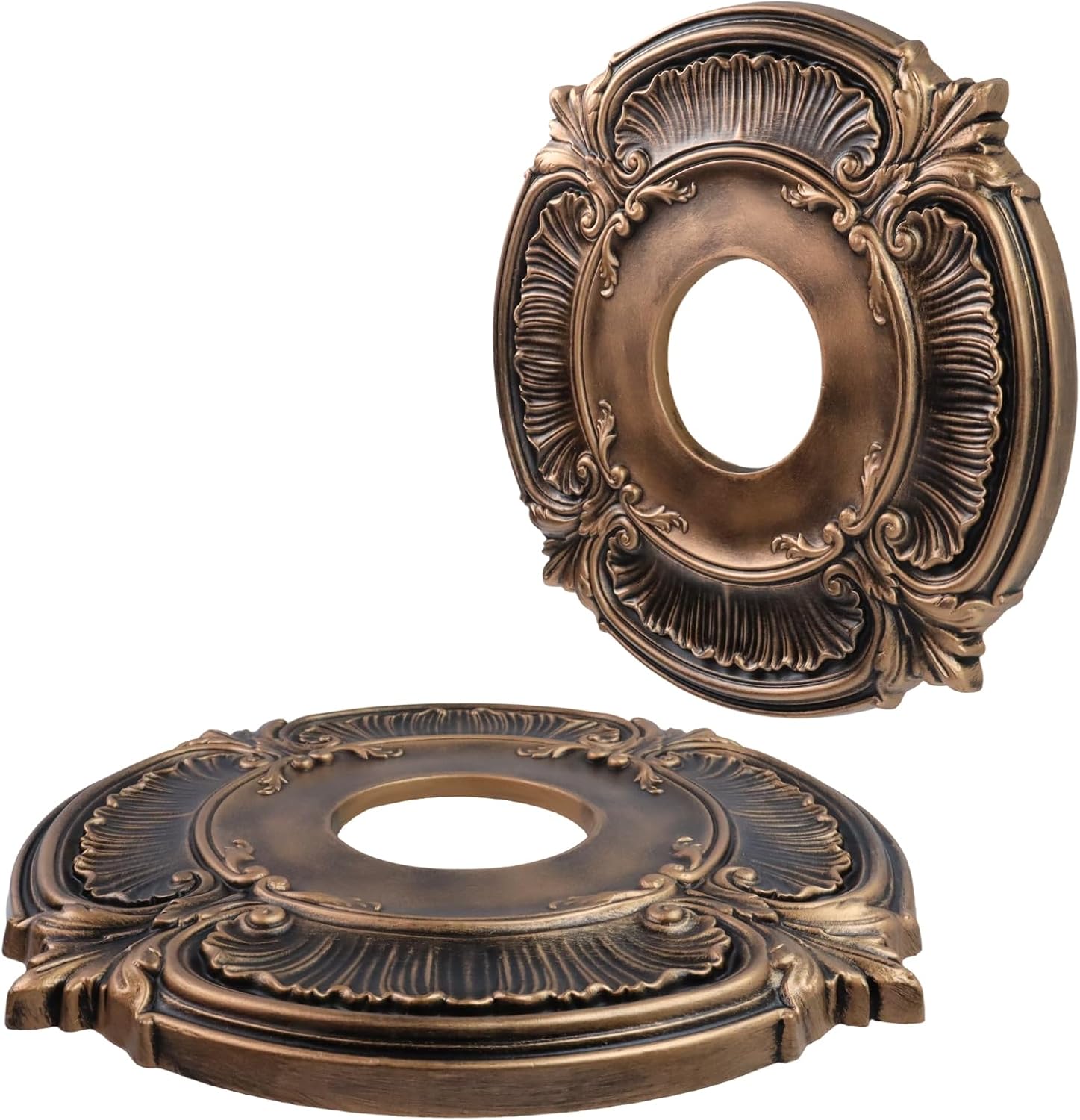 2PCS Ceiling Light Medallion, Ceiling Fan Medallions for Light Fixtures, 12" OD x 3.5"ID Bronze Tone PU Home Lighting Ceiling Cover Plate (Style E)