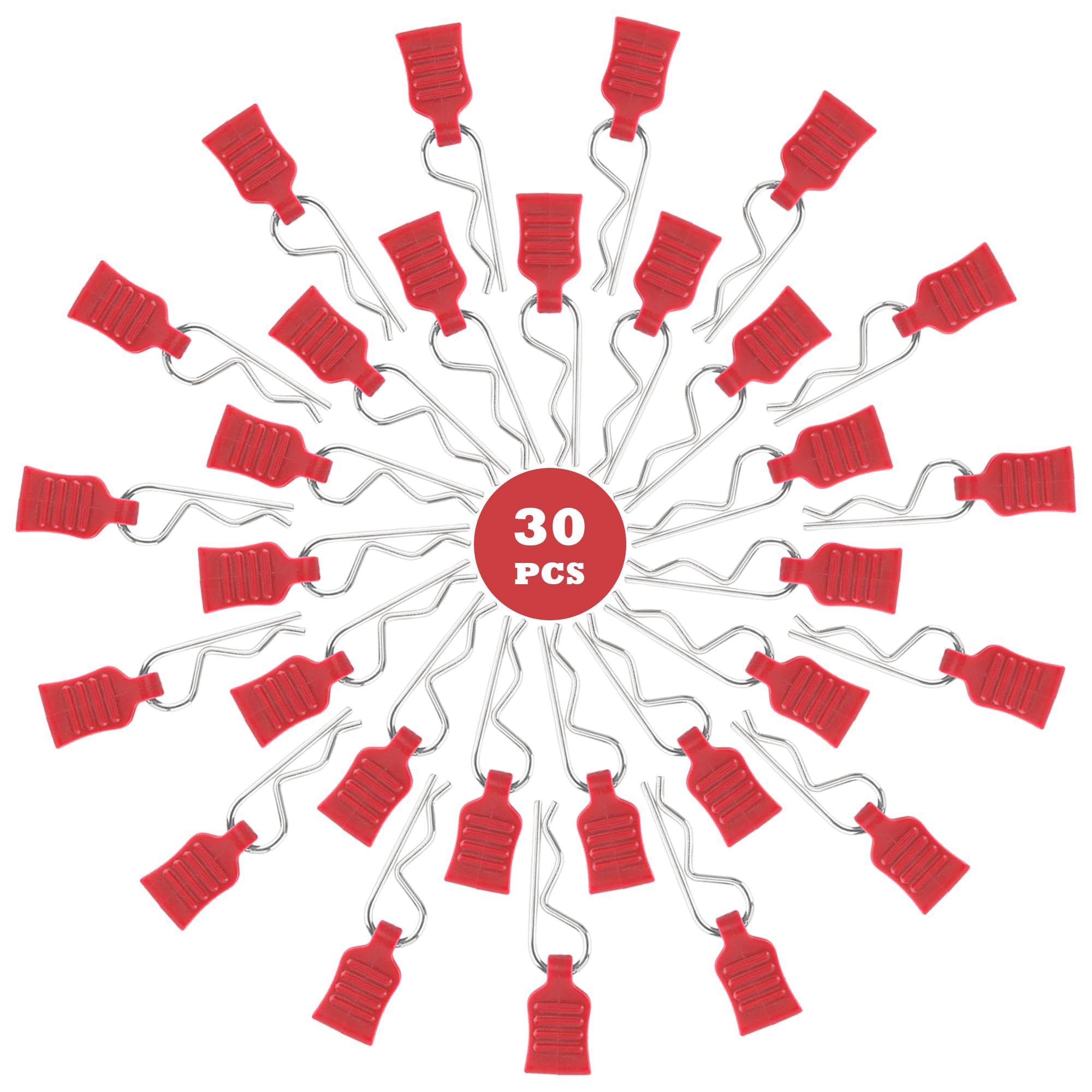 30 Pieces 1mm Universal RC Body Clips with Pull Tabs Car Clips RTR Clip Pins H165 Spare Parts for 1:14 1:16 1:18 Scale Redcat HPI Himoto HSP Exceed RC Car SCX24 TRX4M Truck (Red)