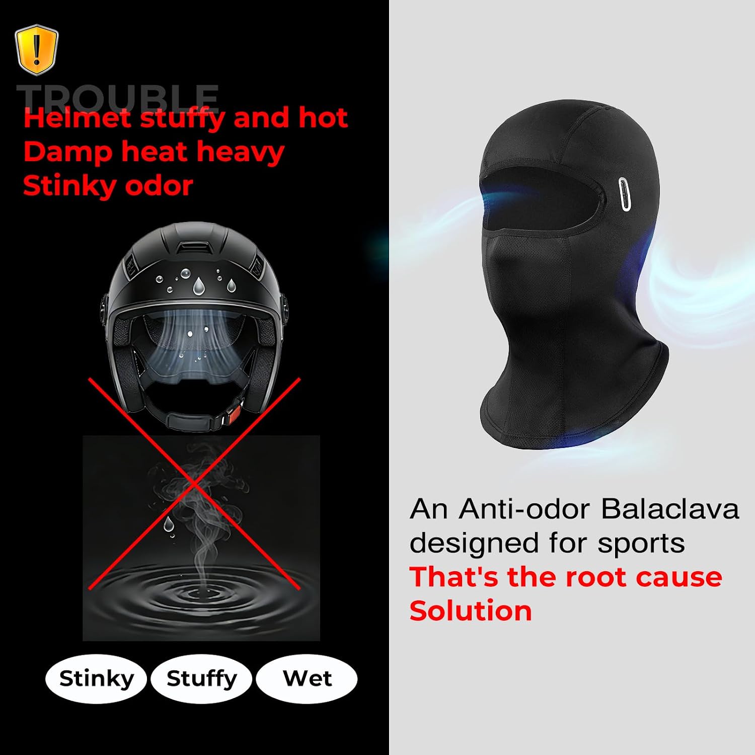 MOON Breathable Balaclava Face Mask for Men Women, UV Sun Protection Anti Odor Cooling Ski Mask with Glasses Holes for Outdoor Sports & Work Black