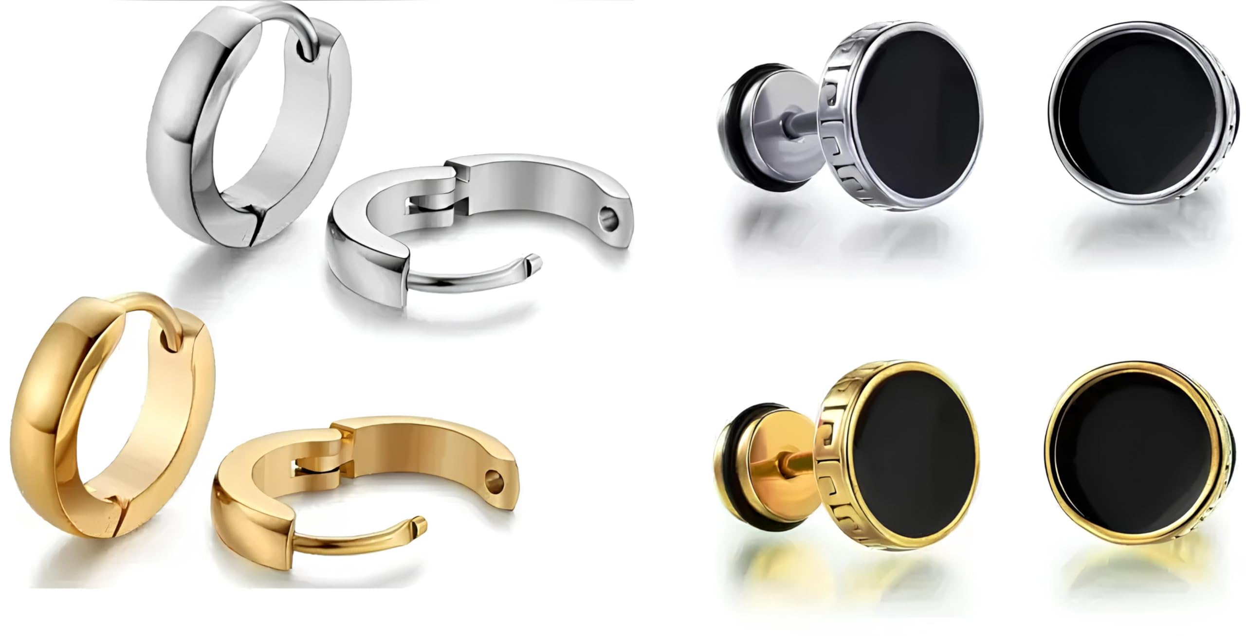 Valentine jewellery Stainless Steel Mens Earrings Combo Black Gold Silver Piercing Screw Bali Stud Hoops Earing Multicolor Earrings Combo for men boys Unisex (B0CKGQZGHP) Amazon Price History, Amazon Price Tracker