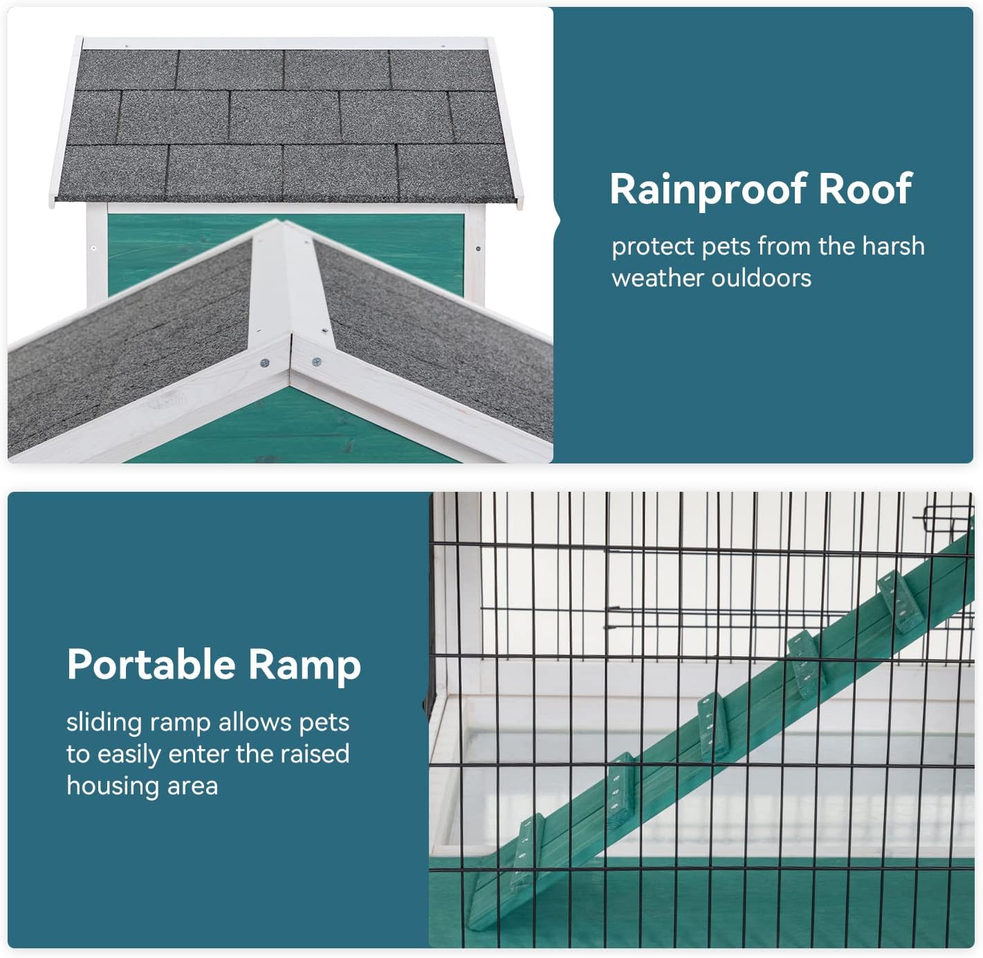Petsfit 2 Story Rabbit Hutch with Trays Outdoor Weatherproof, Bunny Cage with Openable Roof