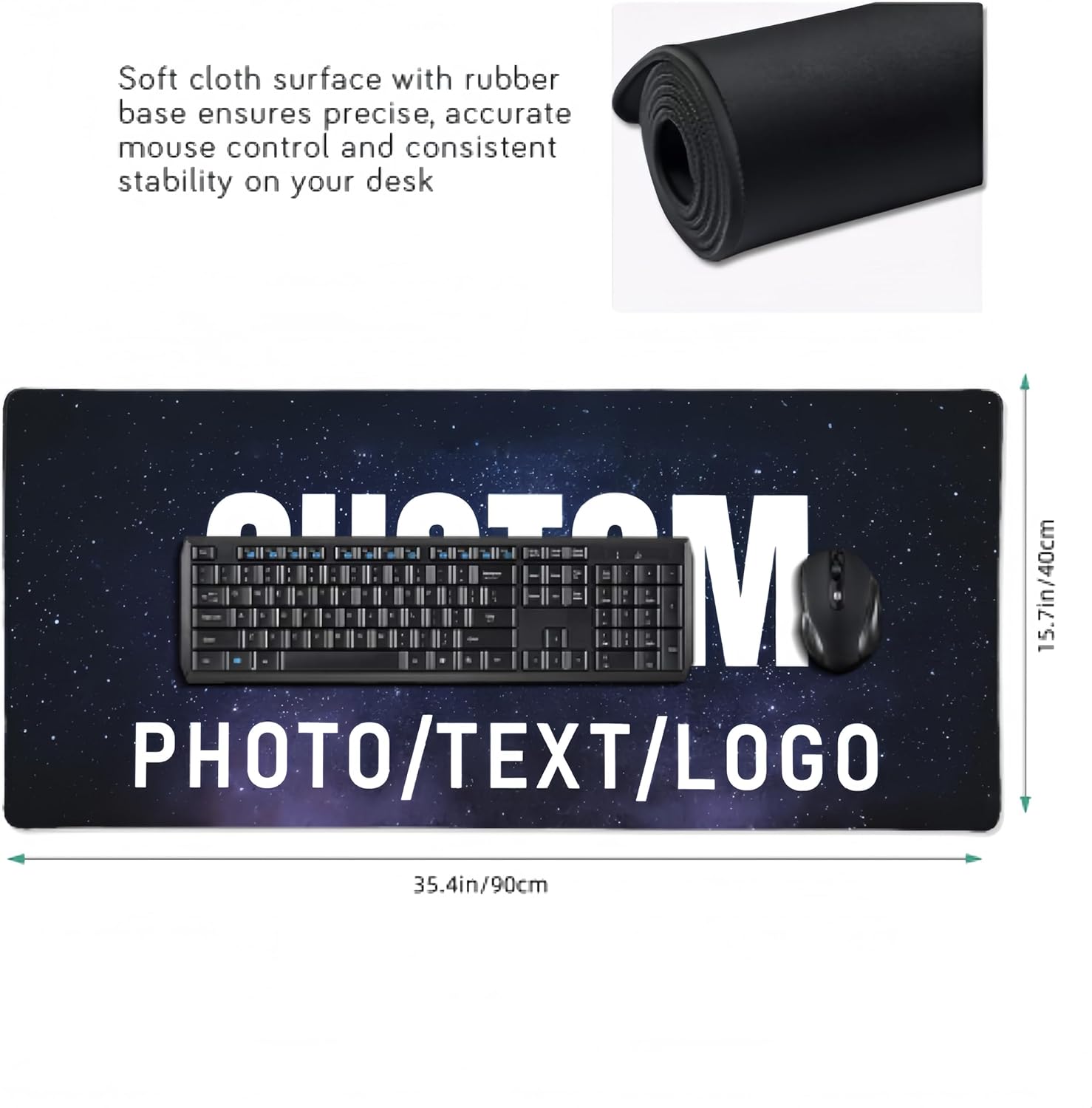 Custom Large Mouse Pad, Personalized Mouse Pad with Picture Text Logo, Non-Slip Waterproof Custom Mousepad Big Desk Mat Customized for Office Home Gaming Computer Desk (35.5" x 16")
