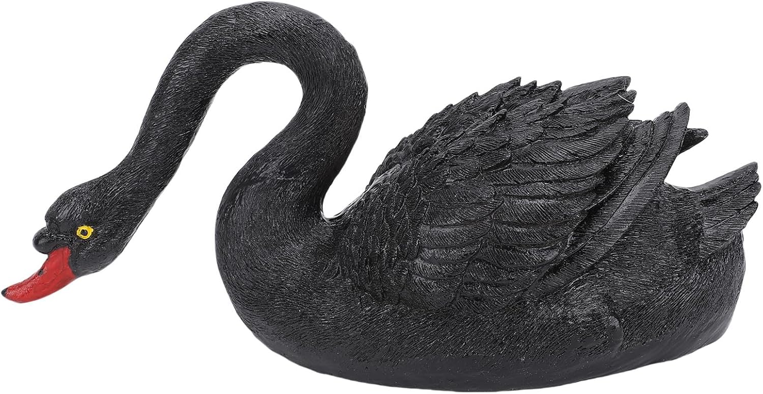 Luocute Garden Black Swan Figurine, Outdoor Figurine Floating Simulation Swan Statue for Garden Pond (Black)
