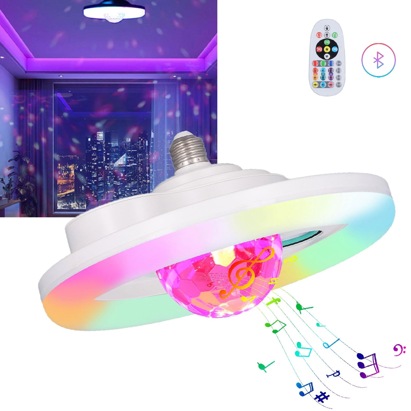 Inteligentne światło muzyczne LED z głośnikiem Bluetooth 4.2 Bezprzewodowe światło muzyczne Bluetooth z trybem imprezy RGB 48 W E27 do wystroju sypialni