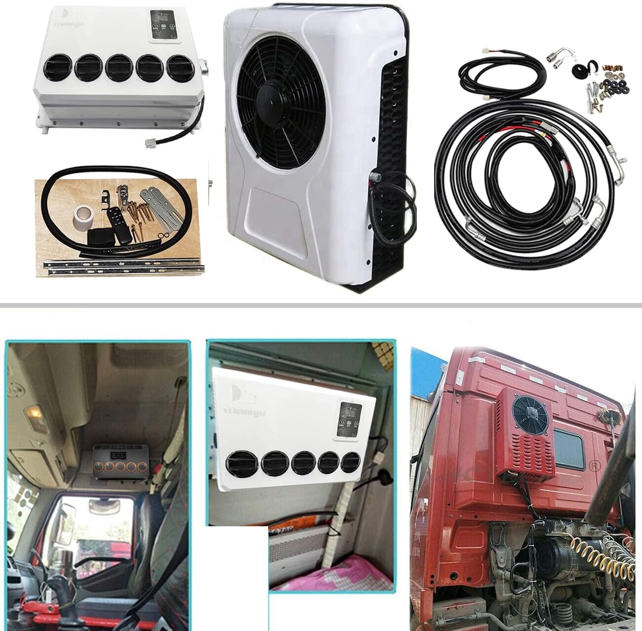 Treeligo 24V Truck Parking Air Conditioner Unit dc 24 volt- Fast Cooling- 8 hours using 13500 BTU for RV, Truck, Farm Car, Van, Excavator, Bus, Car, Pickup, etc (24, Volts (DC))