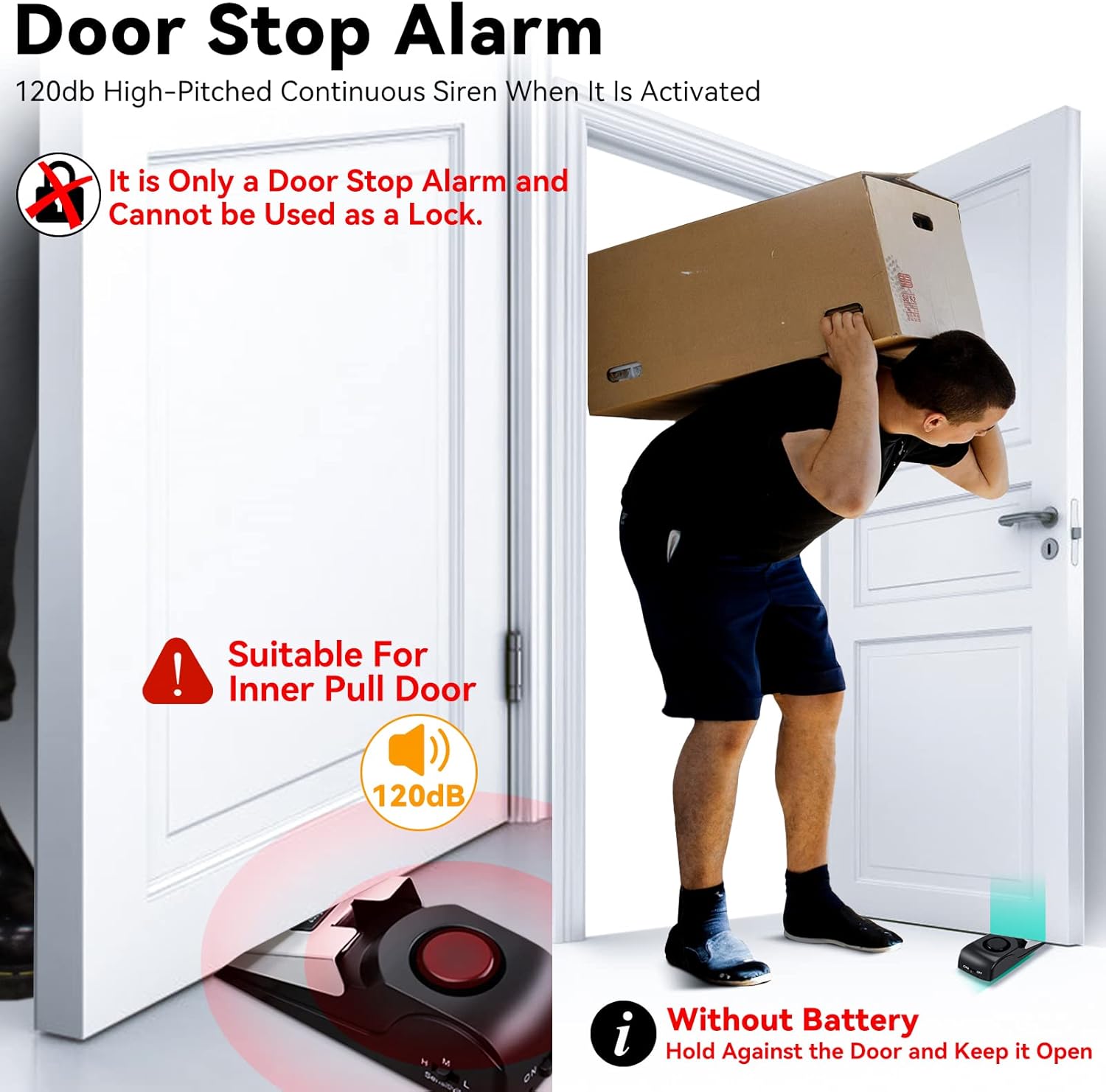 AceMining Black Door Stop Alarm & White Sliding Door Security Bar : Office Products
