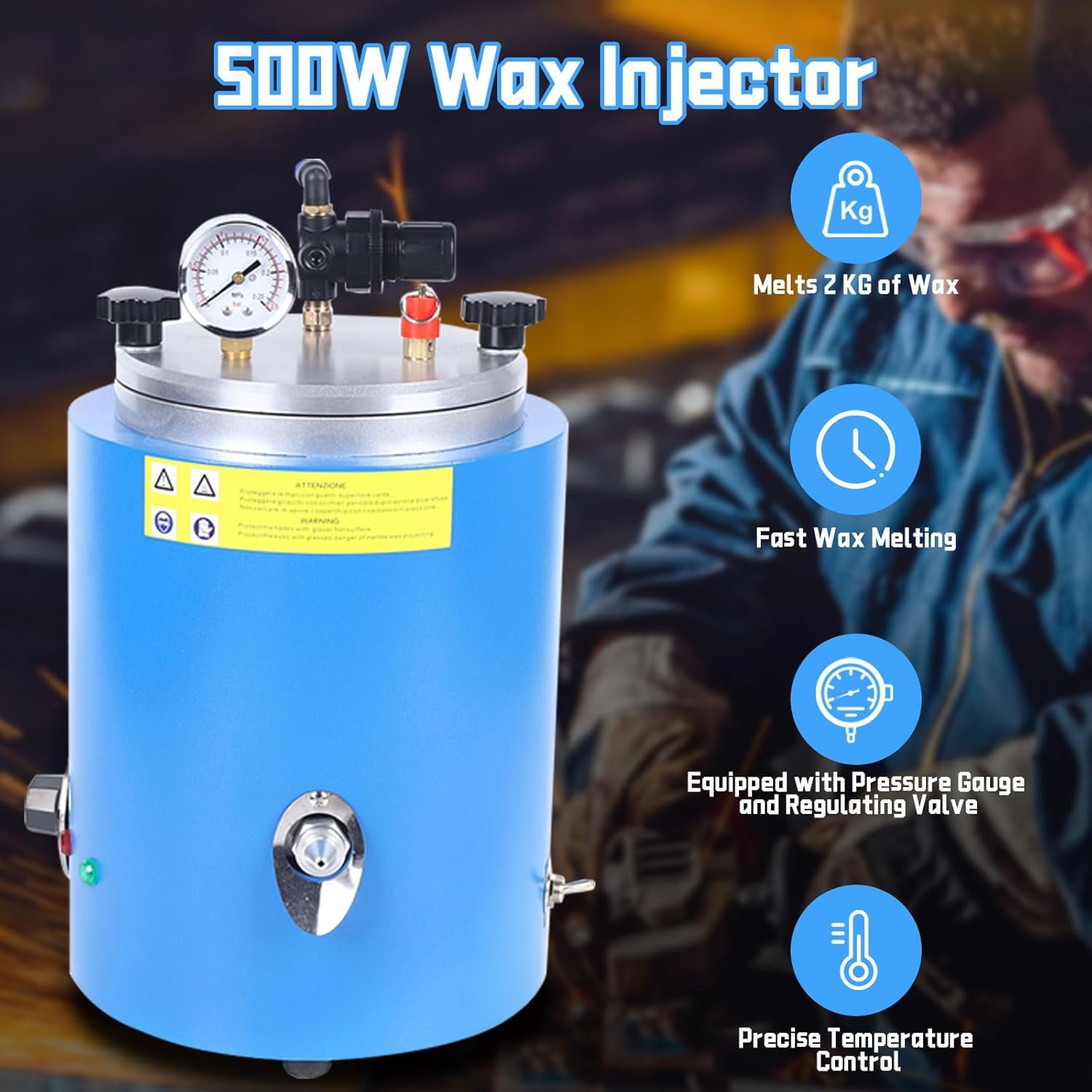 2.2L Wax Injector, 500W Wax Injector Machine, Adjustable Temperature 86-230°F Wax Casting Machine, Round Barrel Mold Casting Wax Injection Wax Machine for Jewelry Wax Injection