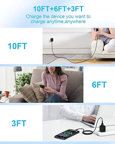 Miniatura 7 de Cable de carga Android de 10 pies, paquete de 2 cables de carga rápida USB A a USB C para Apple iPhone nuevo tipo C, Car Play Android, Samsung