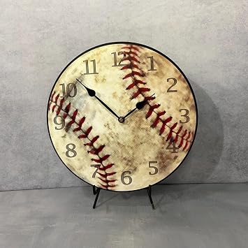 Baseball Wall Clock | Ultra Quiet Quartz Mechanism | Hand Made in USA Beautiful Crisp Lasting Color | in 8 Sizes | 12-Inch