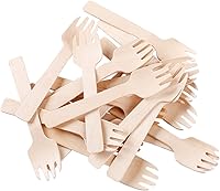 Vista 8 de Gmark 4 "Mini tenedor de madera 100 ct, cuchara de tenedor de madera de abedul biodegradable compostable 2 en 1 utensilio (100 unids/bolsa) GM1058A