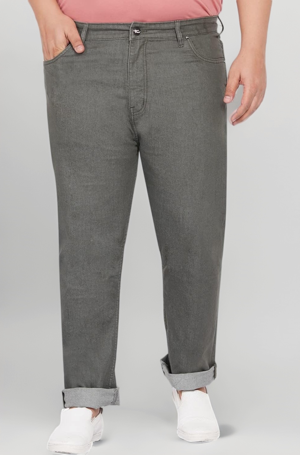 JOHN PRIDE Plus Size Men's Stretchable Mid-Rise Comfort Fit Clean Look Cotton Jeans for Men