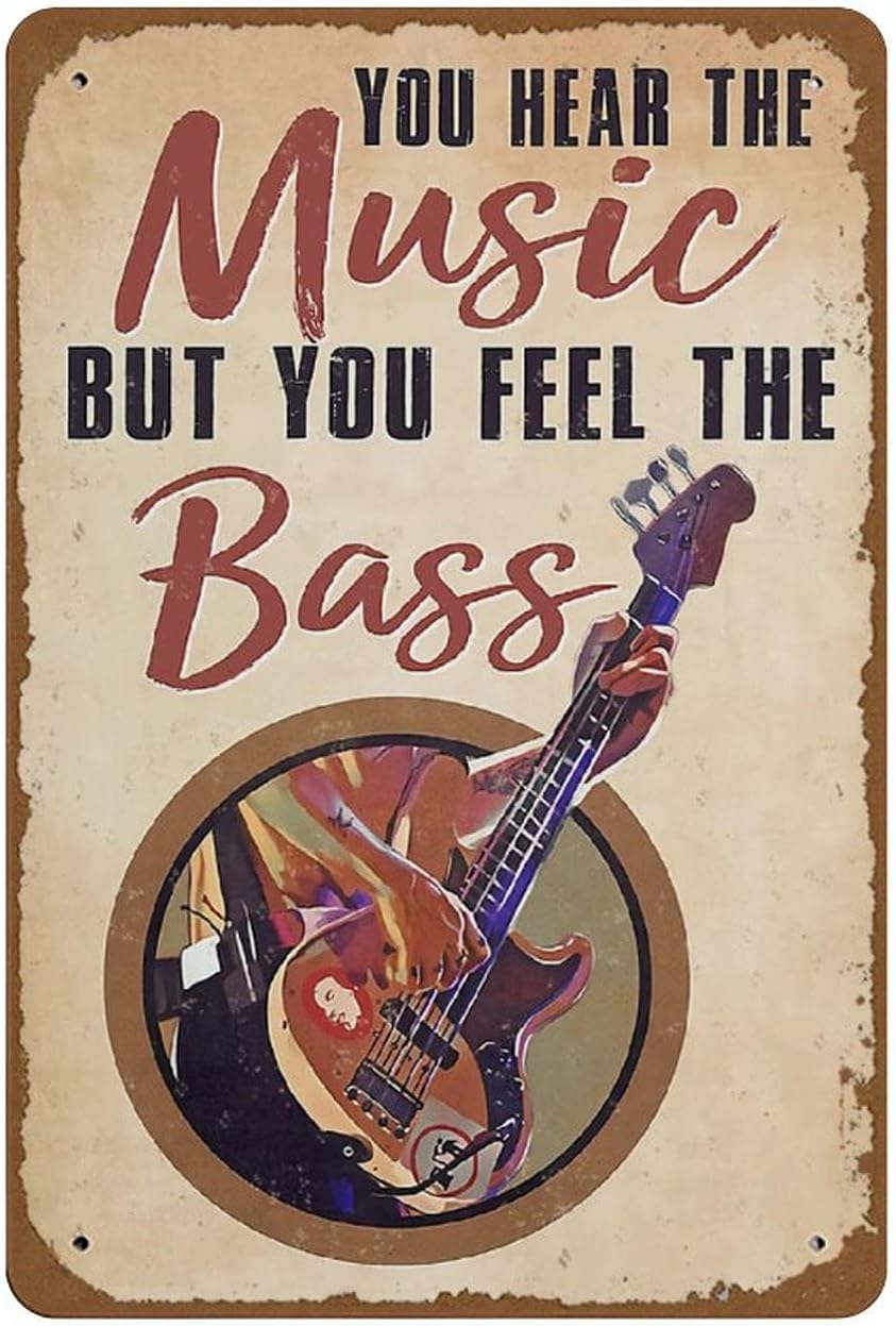 gramanBass Guitar Poster, 8x12in Metal Tin Signs, Music Lover Gift, Waterproof Retro Plate for Wall Art Decor, Living Room, Bar, Cafe, Unframed