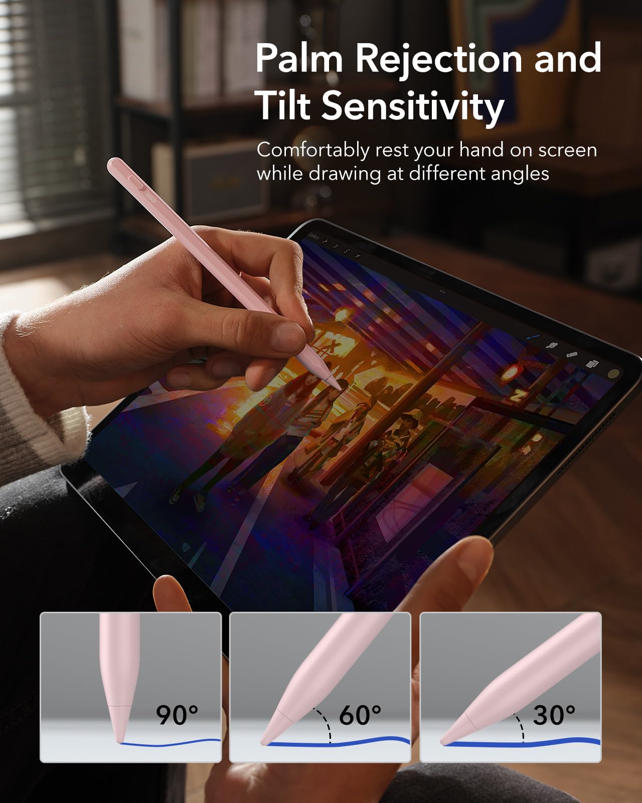 ESR Lápiz Digital para Apple Pencil 2a Generación, Lápiz iPad con Carga Inalámbrica Magnética, Sensible a la Inclinación, Rechazo de Palma para iPad Pro 12.9/11, iPad Air 5/4 y iPad Mini 6, Rosa