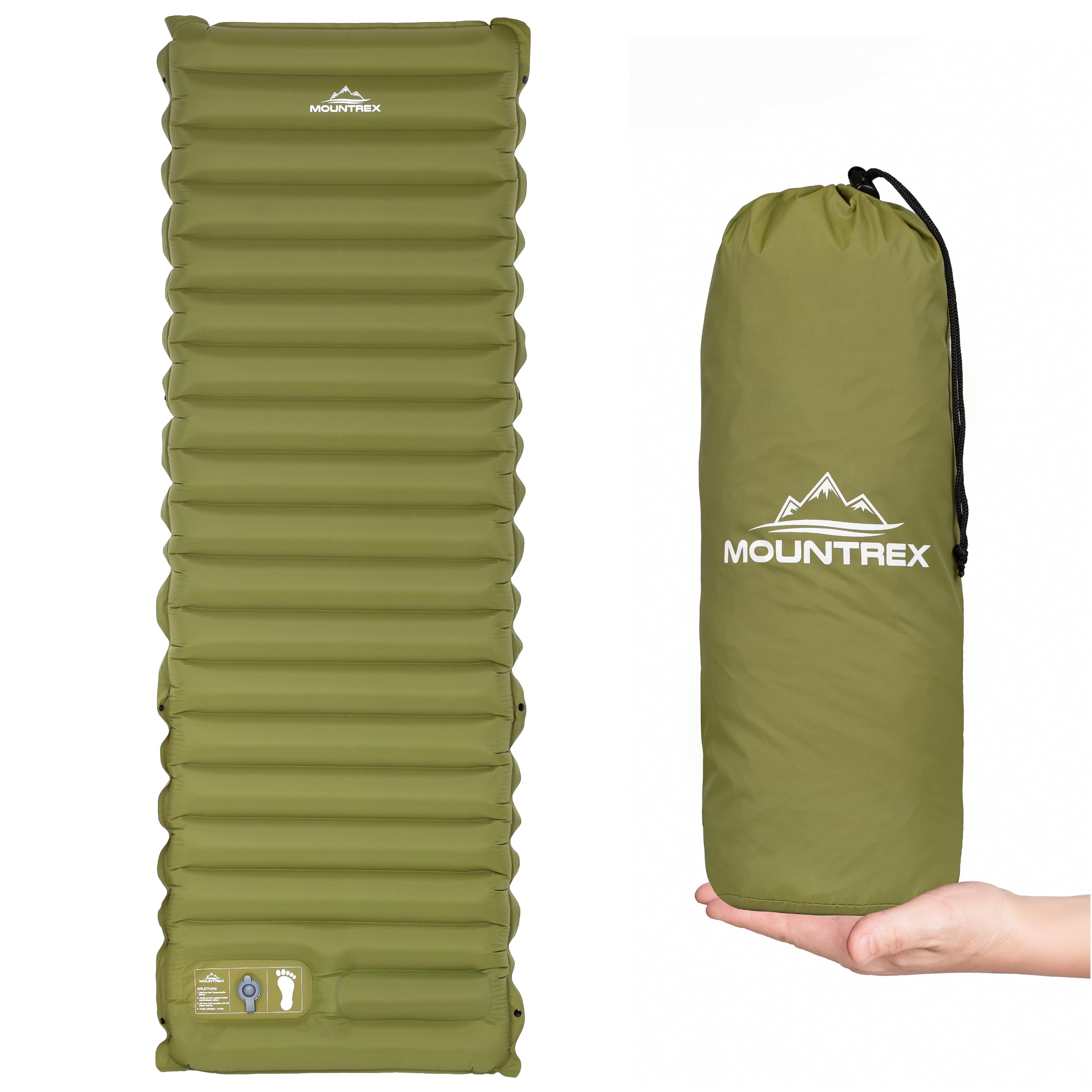 MOUNTREX Karimata – kempingowy materac dmuchany z pompką nożną, bardzo | Nadmuchiwany materac, mata do spania na świeżym powietrzu – 770 g, ultralekki, mały rozmiar po spakowaniu