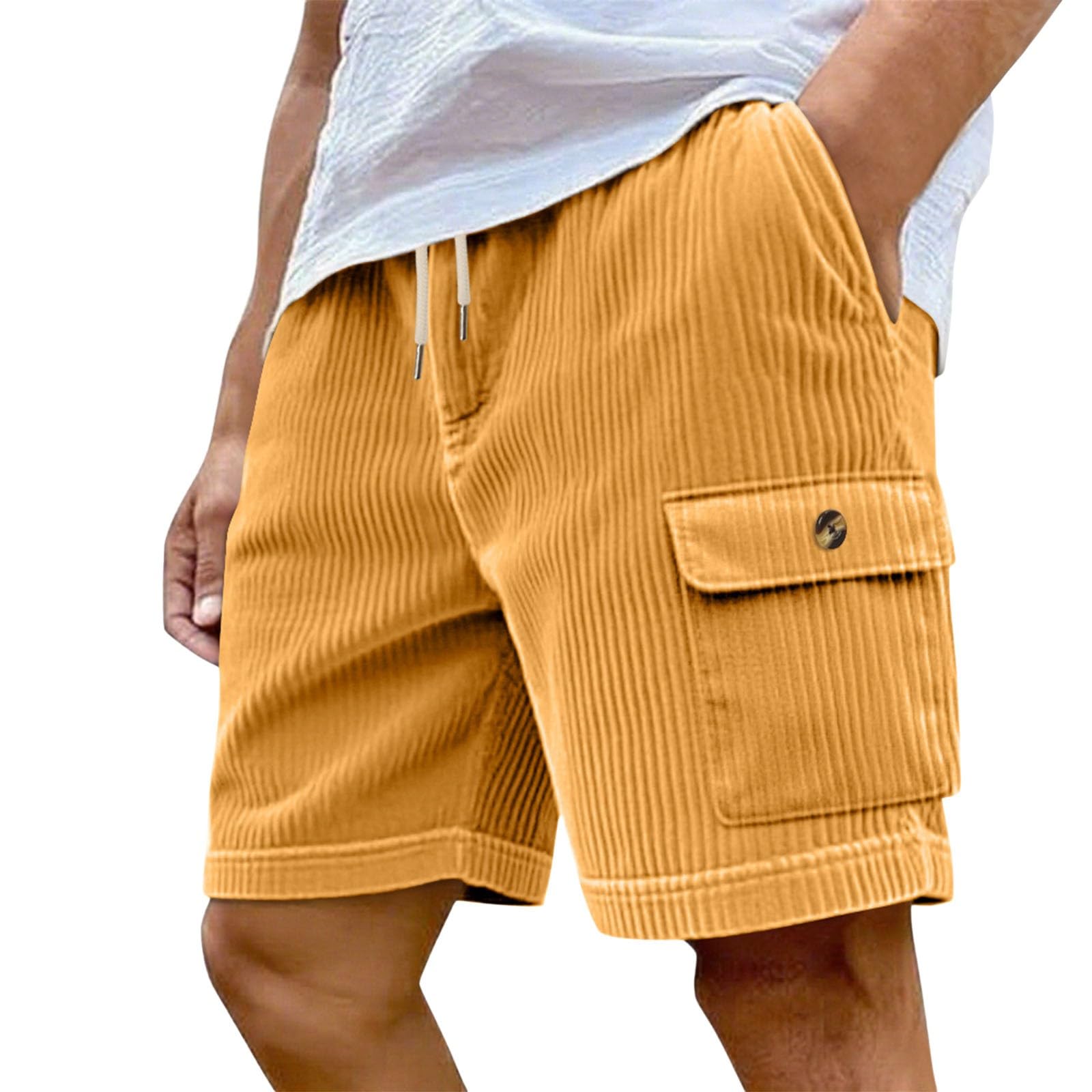 Generico Pantaloncini Cargo-Pantaloncini Casual in Velluto a Coste, vestibilità Comoda, Estivi, con Elastico in Vita, Comodi, Traspiranti, Leggeri, per Camminare all'aperto