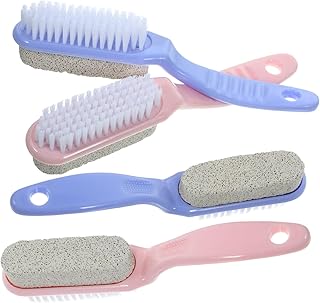 فرشاة أظافر لإزالة الجلد الميت من البلاستيك 2 في 1 من فوميز، مزيل الجلد الخشن من القدمين، منظف لأظافر الجل، أدوات باديكير مزودة بحجر مقشر للقدمين - 4 قطع