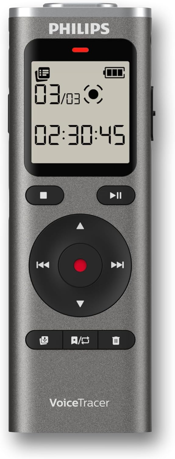Philips DVT1170 VoiceTracer, Audio Recorder, 8GB, Micro SD Card Slot, 360° Microphone for Excellent Sound