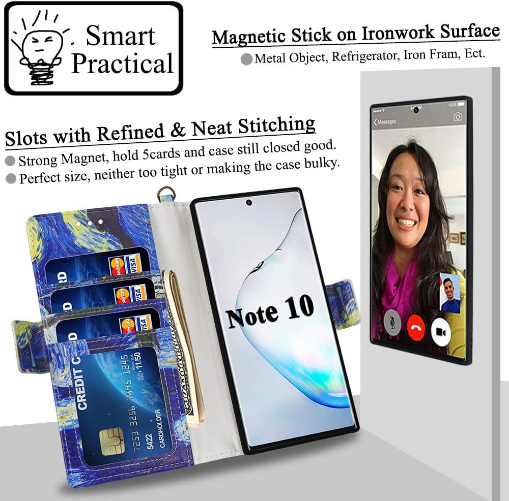 Mefon Galaxy Note 10 Wallet Case Detachable, Wireless Charging Compatible, Durable Slim, Magnetic Detachable Flip Cover Leather Folio Phone Cases for Samsung Galaxy Note 10 5G 6.3" (Starry Night)