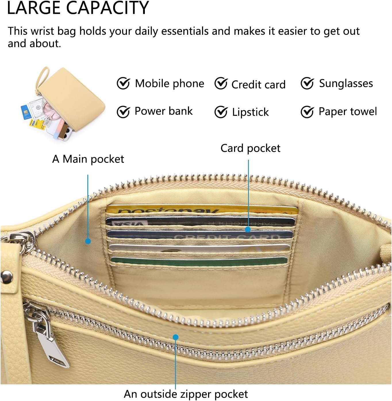 Nylon Wristbands Bag Makeup Pouch for Purse Waterproof Wristbands Bag with Zipper Pocket Credit Card Pouch - Image 5