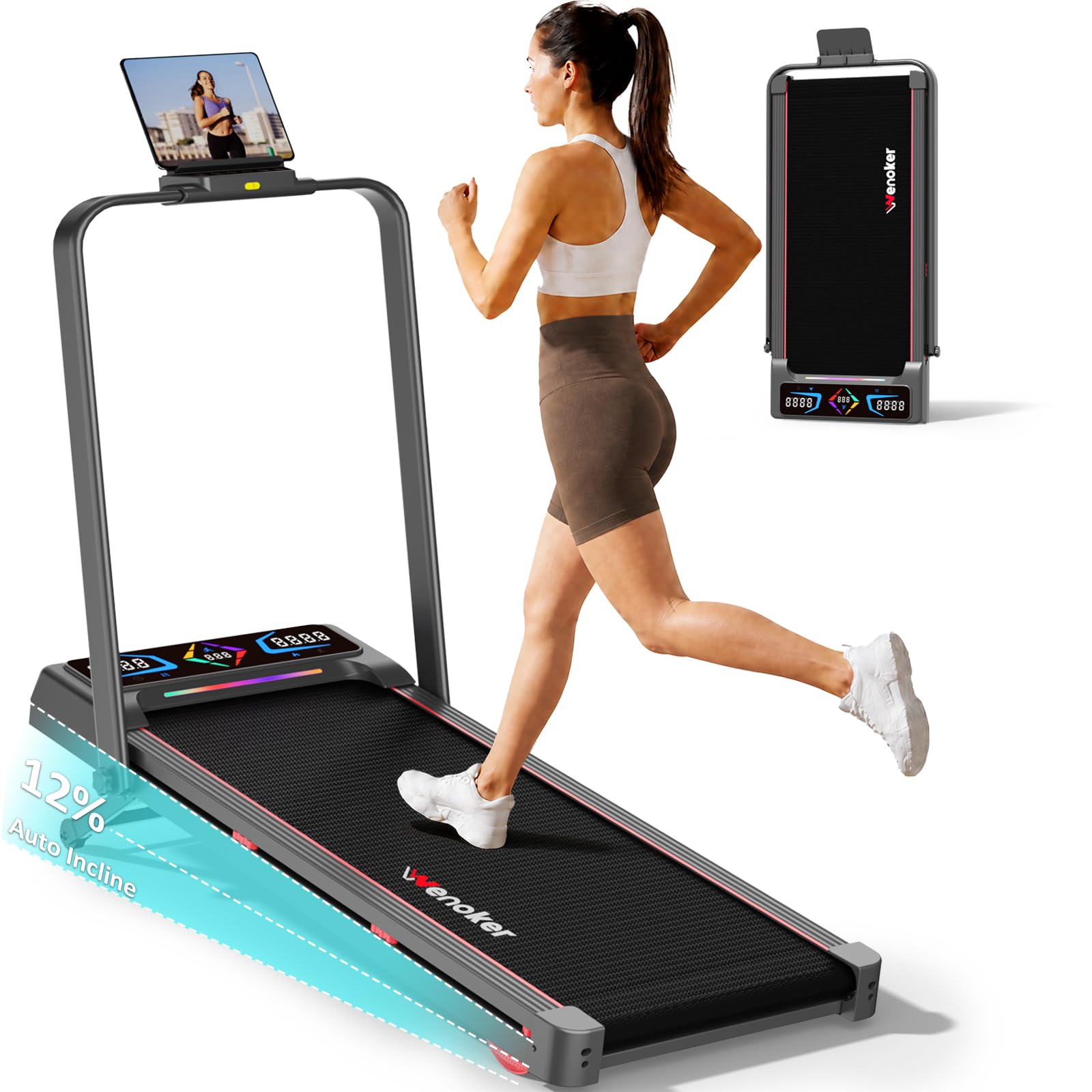 Walking Pad Treadmill with 12% Auto Incline,Foldable Treadmill for Home