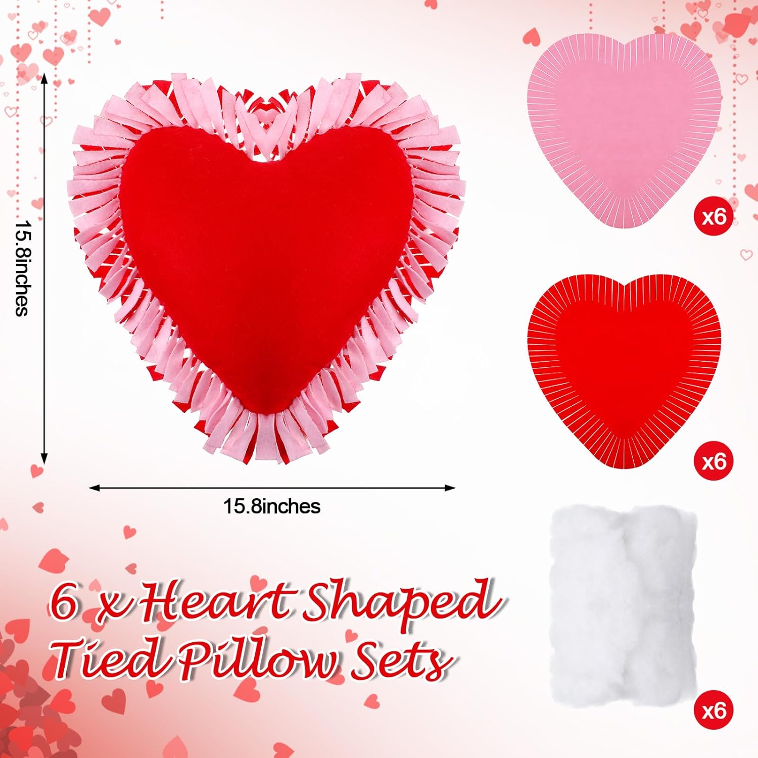 6 Sets Valentine Heart Felt Tied Pillow Craft Kits with PP Cotton Stuffings Heart Pillow Craft Gifts DIY Crossed Pink Red Decor for Valentine's Day Party Home Activities