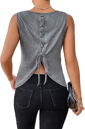SOLY HUX Women's Lace Up Crop Tank Top - Ribbed, Sleeveless, Scoop Neck, Slim Fit Going Out Shirt