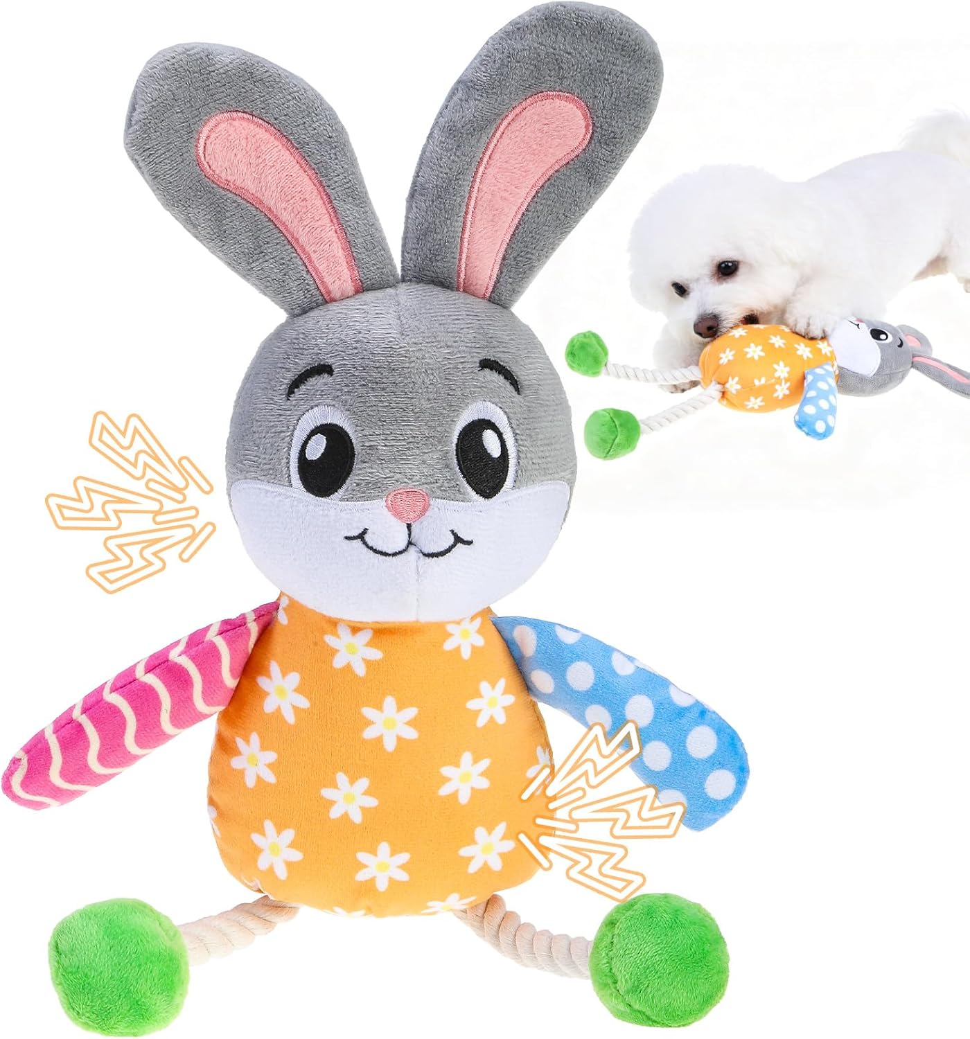 EXPAWLORER Dog Easter Toy, Easter Bunny Rabbit Squeaky Interactive Toys with Squeakers & Soft Durable Fabric to Keep Them Busy, Best Gift for Puppy Small Medium Large Dogs Training Rope Toy