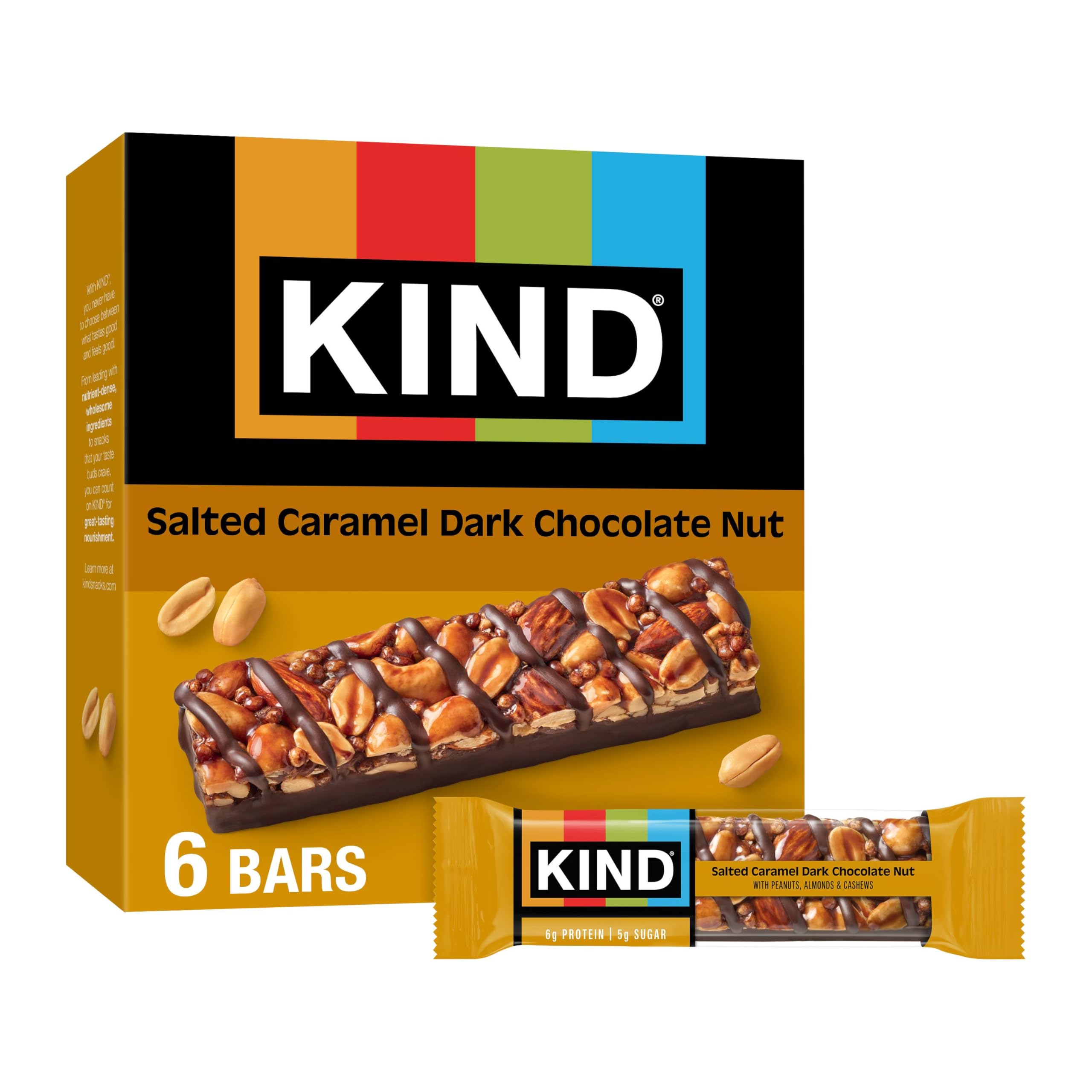 KIND Nut Bars, Salted Caramel & Dark Chocolate Nut, Healthy Snacks, Gluten Free, Low Sugar, 6g Protein, 6 Count