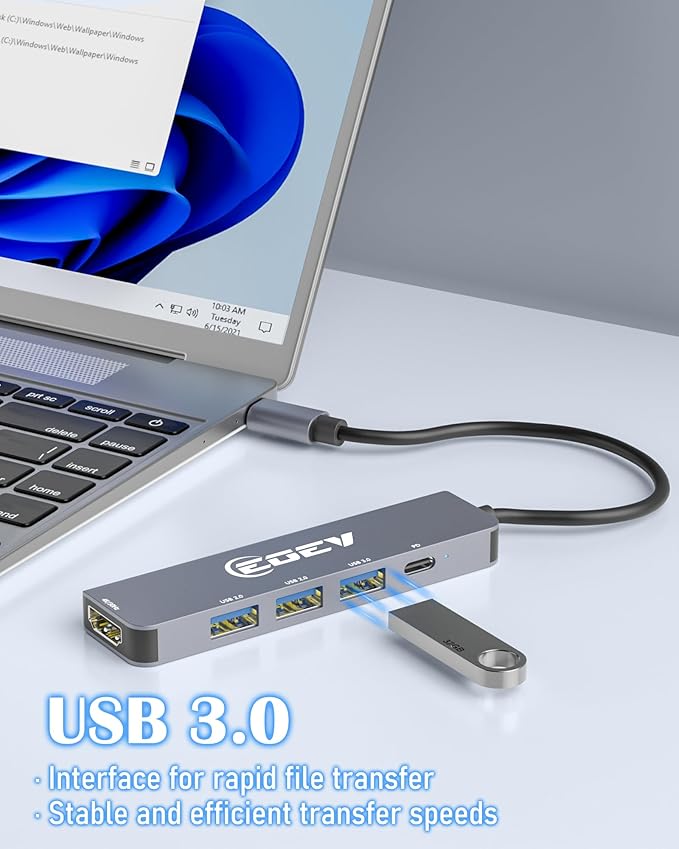 Hub USB C 5 en 1, Adaptador Multi-Puerto con HDMI 4K, PD 100W miniatura 3