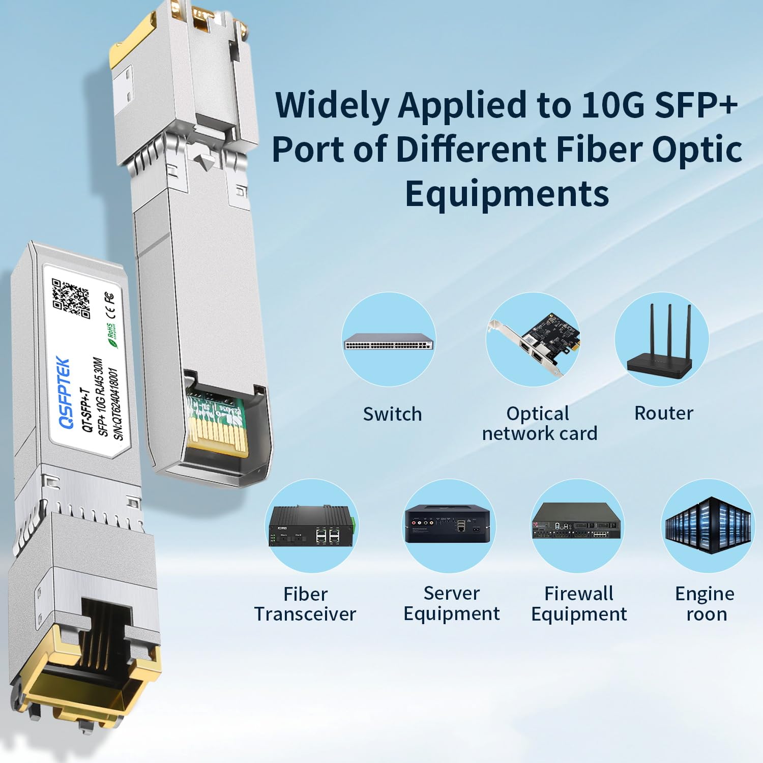 QSFPTEK 2Pack 10GBase-T RJ45 SFP+ Transceiver 30m 1.25/2.5/5/10G-T Modulo per Cisco SFP-10G-T-S, Ubiquiti UF-RJ45-10G, Mikrotik, Supermicro