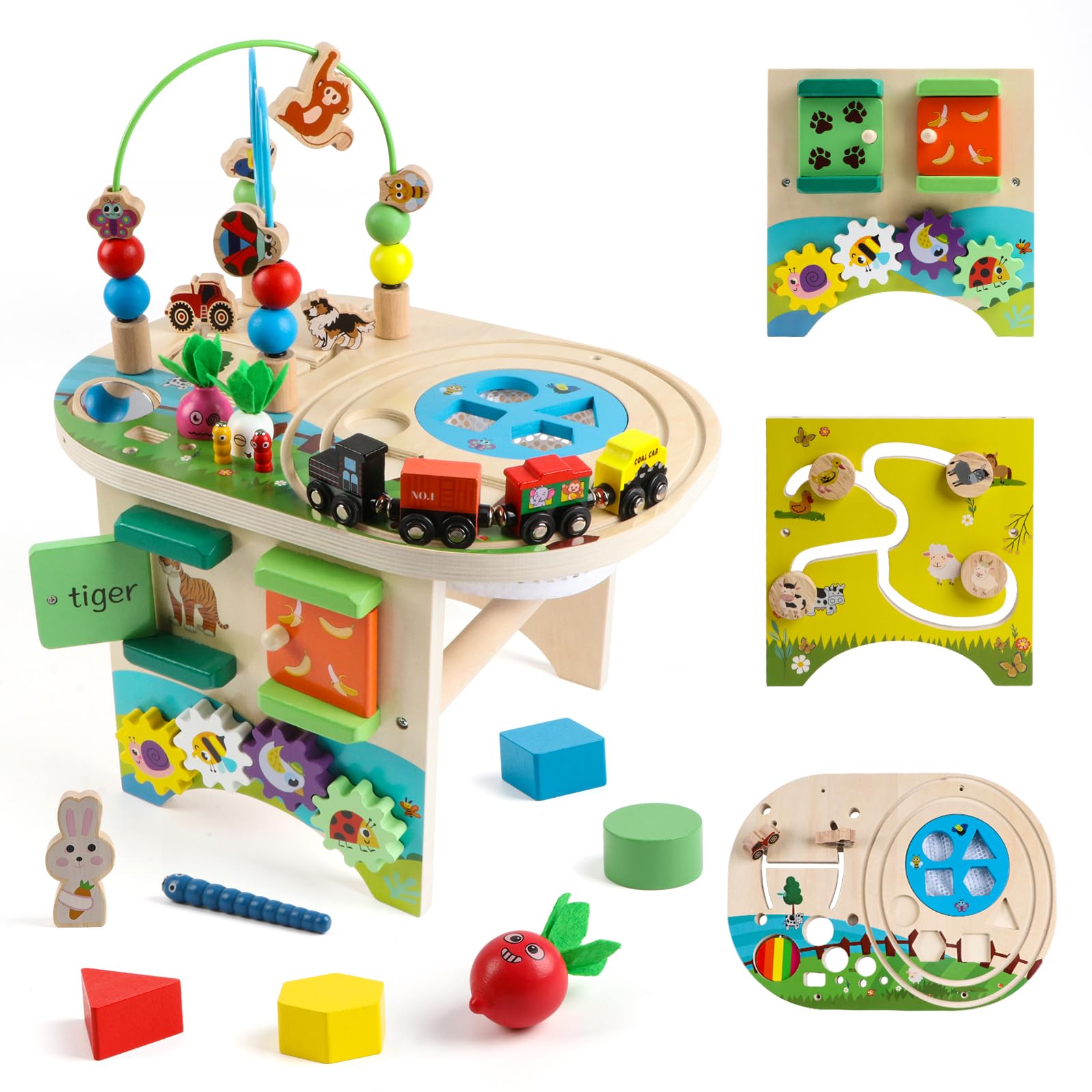 Mesa de Madera con Laberinto de Bolas y Pista de Tren Juguetes Educativos para Niños y Niñas