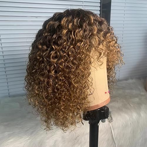 Miniatura 8 de Pelucas cortas de cabello humano rizado estilo Bob con flequillo, color burdeos 99J, sin encaje frontal, pelucas de cabello humano para mujeres