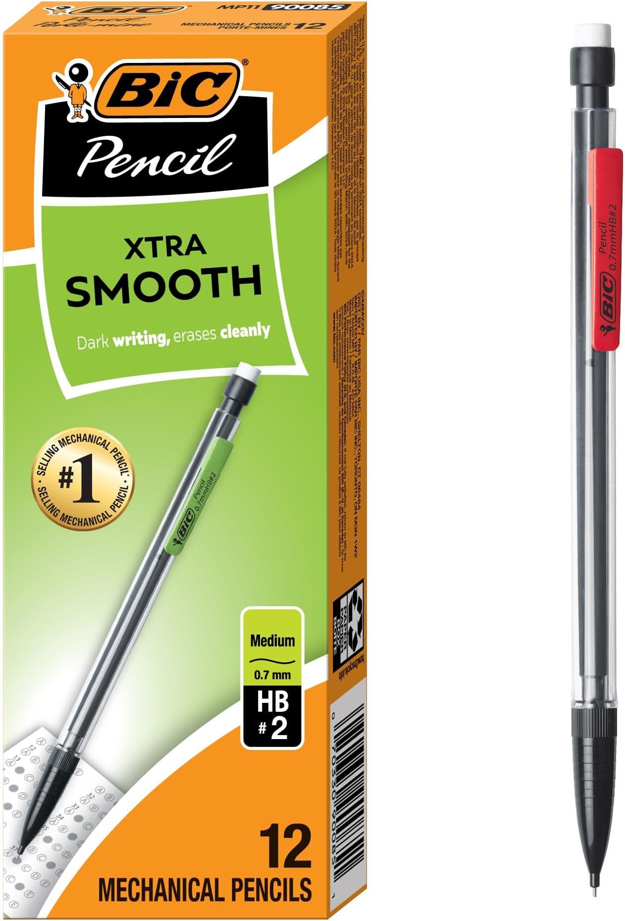 BIC Xtra-Smooth Mechanical Pencils with Erasers, Medium Point (0.7mm), 12-Count Pack, Bulk Mechanical Pencils for School or Office Supplies