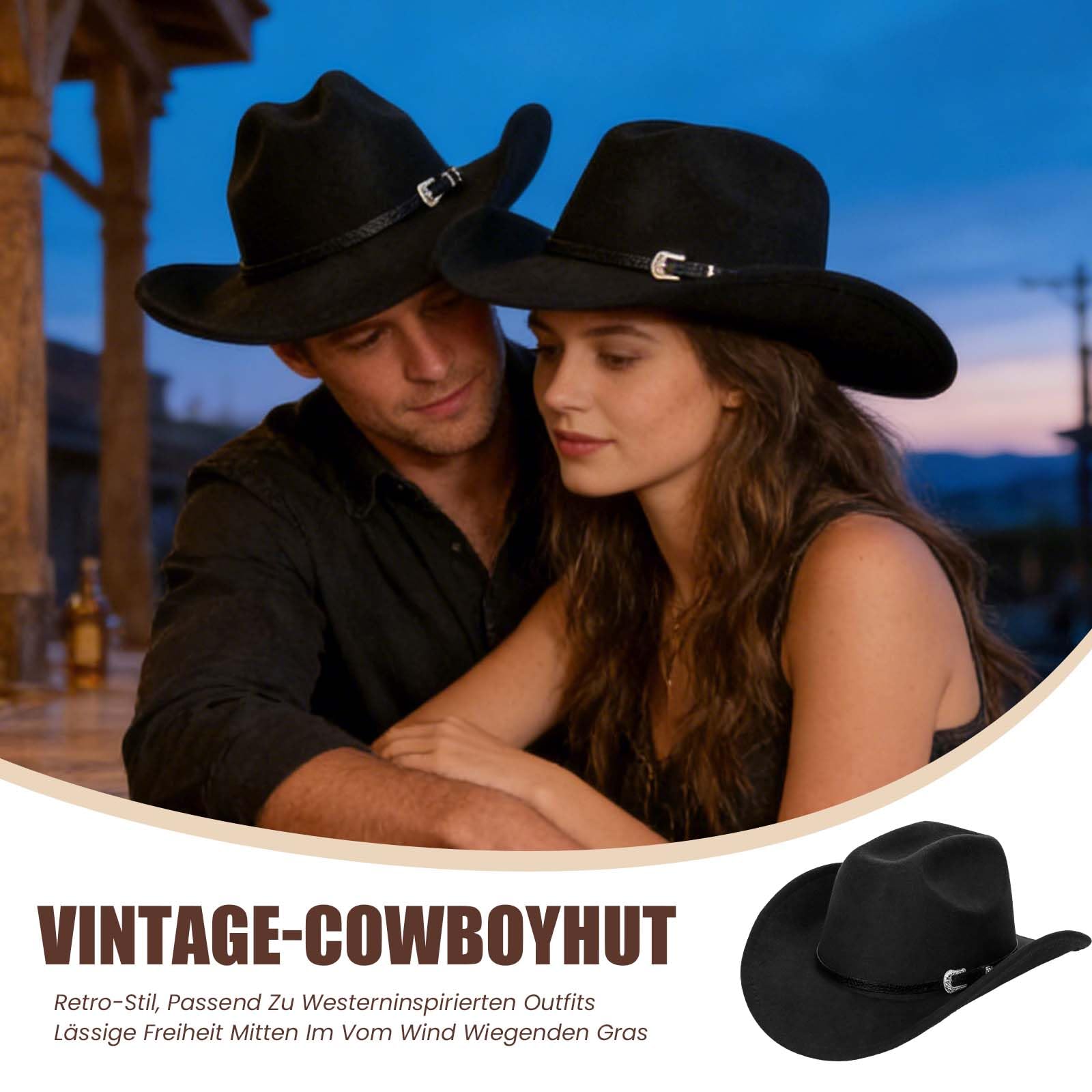 Cowboy Hut Wide Brim Fedora mit Band für Männer Frauen,Klassische Cowgirl Panama Hüte für Outdoor Fancy Kleid Kostüm,Schwarz