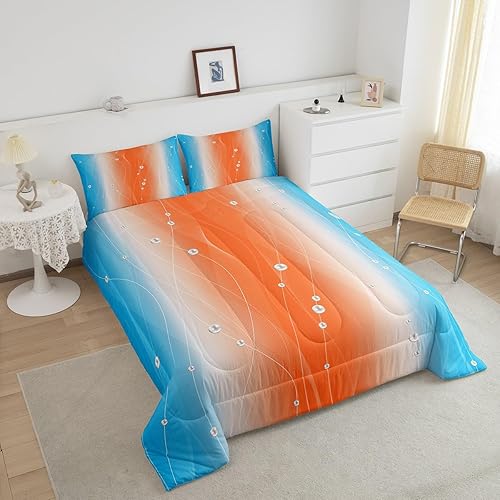 Miniatura 10 de jejeloiu Juego de ropa de cama de tamaño Queen para niños y niñas, juego de edredón de líneas a rayas para niños, mujeres y hombres, edredón