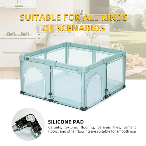 Vista 5 de Corralito plegable para bebés de 50 x 50 pulgadas, corralito iTiLike para bebés y niños pequeños con 50 bolas oceánicas y 2 asas, área de corral